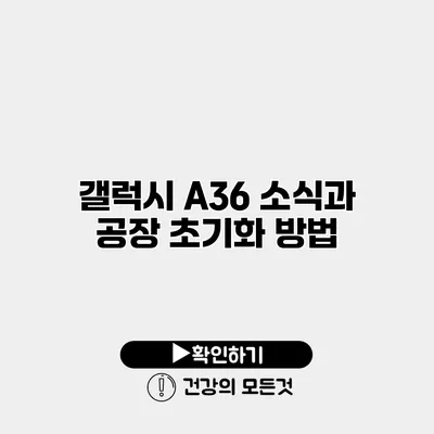 갤럭시 A36 소식과 공장 초기화 방법