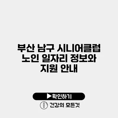 부산 남구 시니어클럽 노인 일자리 정보와 지원 안내